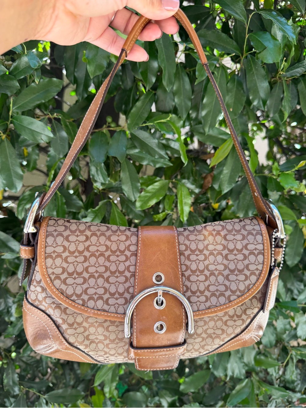 Coach Mini Soho Signature Monogram Shoulder Bag in tan